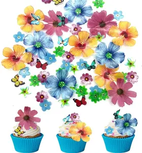 58Pcs Edible Butterfly and Flowers Cake Topper Cupcake Toppers Wedding Themed Party Birthday Cake Decoration Mixed Size & Colour