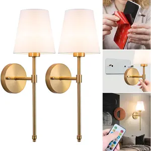 Peel and Stick Wall Sconces, Stick On Wall Sconce Set of 2, Battery Operated Wireless Wall Light, No Drill Adhesive Wall Lamp, Corn Bulb with 10000mAh Rechargeable Battery, Bedroom Wall Decor