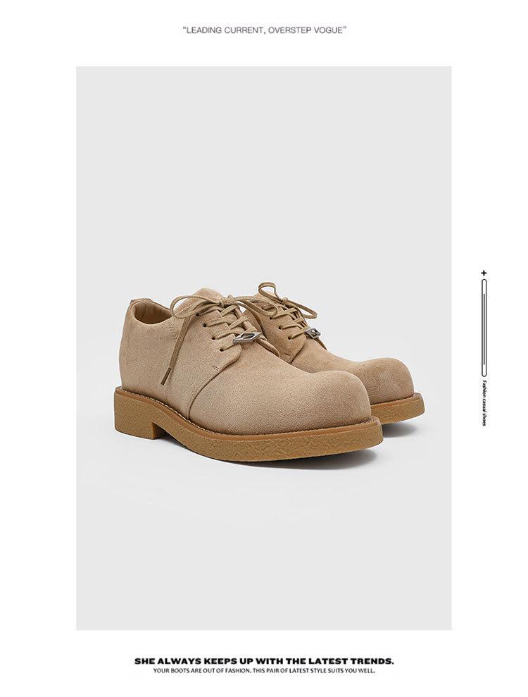 Retro low-top work shoes for men, casual leather shoes with hidden internal lift, new outdoor hiking thick-soled shoes, all-season retro functional casual shoes