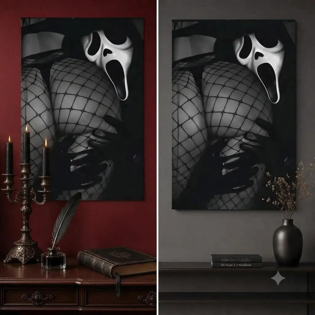 GH0STFAC3 SCR3AM Horror Poster - Unframed Dark Gothic Halloween Decor, Minimalist Scary Movie Style Wall Art Print, Spooky Farmhouse Home Decor for Bedroom Man Cave Gift
