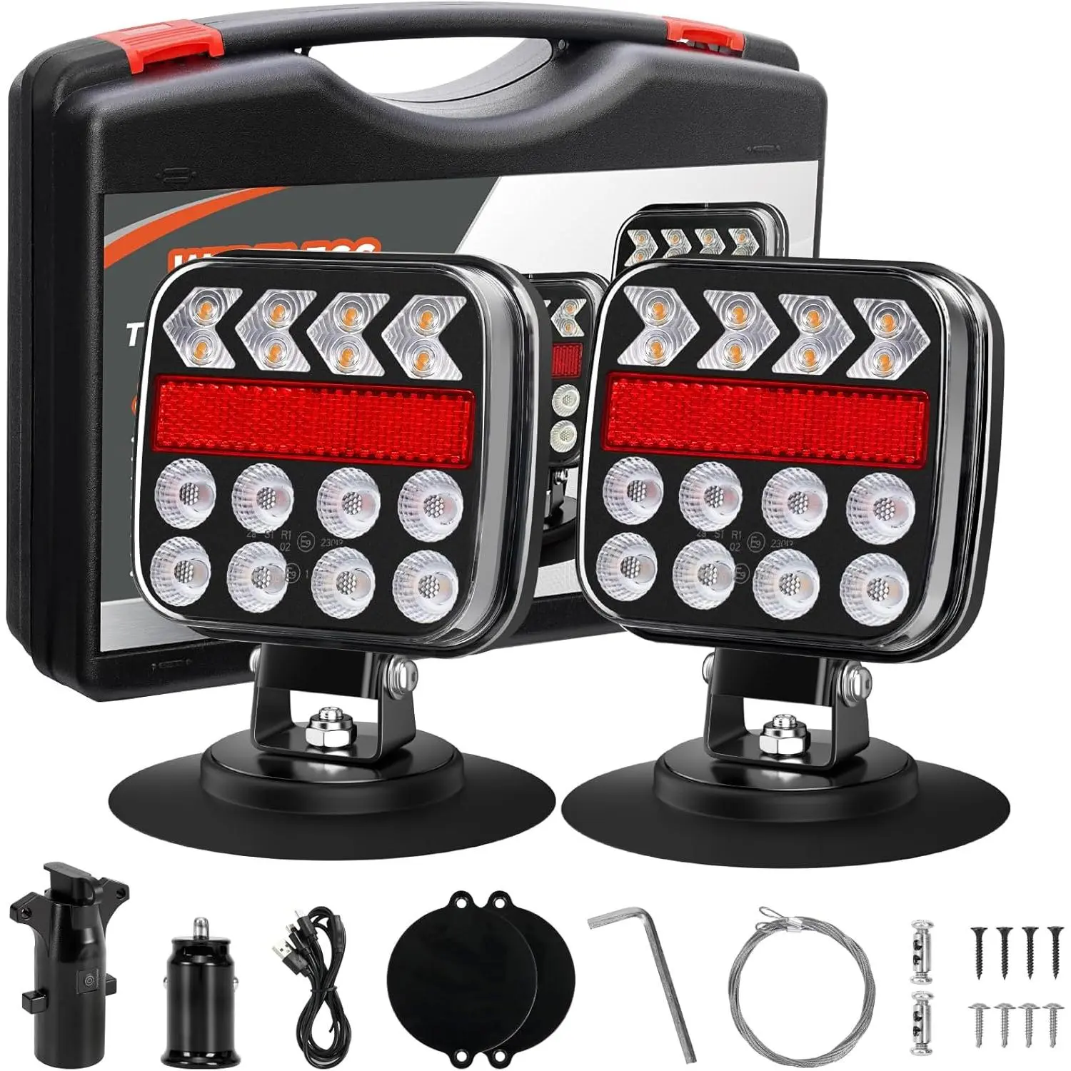 Wireless Trailer Light Adjustable Magnetic LED Trailer Light with Reflector Rechargeable Trailer Tail Light Kit Suitable for Trucks, Boats, RVs, Campers IP67 Waterproof