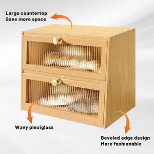 Large Double Layer Wooden Bread Box for Kitchen Countertop，Bread Storage Container Farmhouse BreadBox Bread Holder Bin