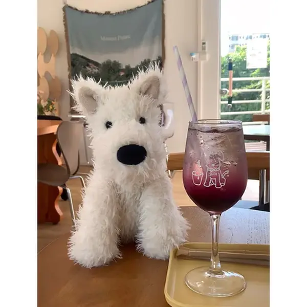 Jellycat Munro Scottie Dog Plush Toy – Cream-colored, shaggy-furred puppy with a round black nose; a meaningful gift.