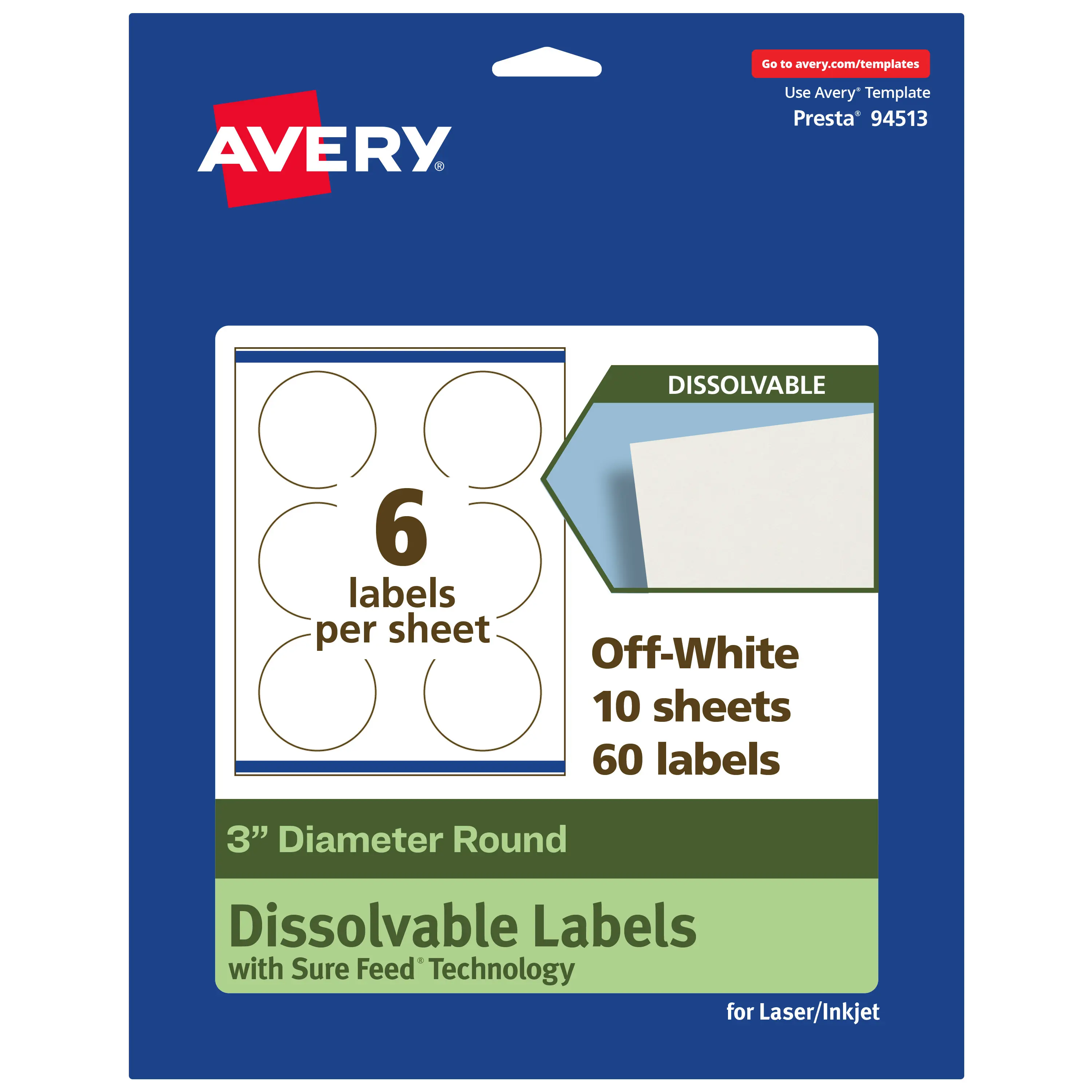 Avery Dissolvable Labels, 3" Diameter Round
