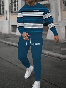Men's 2-Piece Casual Loose Long Sleeve Print Sweater and Jogger Set, &, Round Neck, Drawstring Waist, Fall&winter Wear