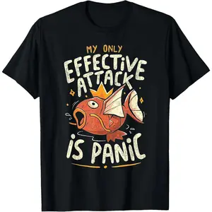 Effective Attack Is Panic Funny Graphic T-Shirt – Vintage Unisex Anime Streetwear Tee Casual Fashion Tops for Men Women Ideal Humorous Gift for Friends and Anime Fans