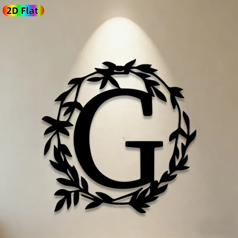1pc Laurel Wreath & Letter G Metal Wall Art, Minimalist Design, Classic Monogram Statue Mural, Gift for New Year, Christmas, Monogram Decor Enthusiasts, Metal Wall Decor Wall Sculptures, Perfect for Living Room & Garden, Personalized Home Decor Accent