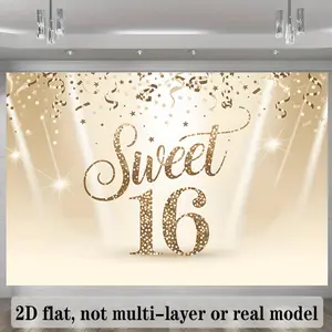 2D Flat, Party Banner 1pc, 2D Flat, Sweet 16th Birthday Background Cloth Background Decoration Background Photo Props, Polyester Fabric for Living Room, Bedroom, Office, or Party Decor - Easy Install, No Electr