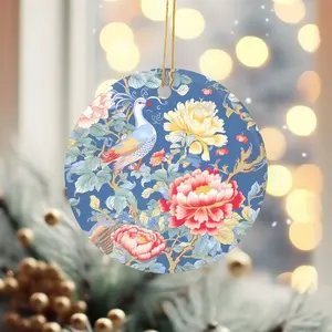 Chinoiserie Ceramic Ornaments, Christmas Tree Decoration - Circle, Star, Heart and Oval Shapes