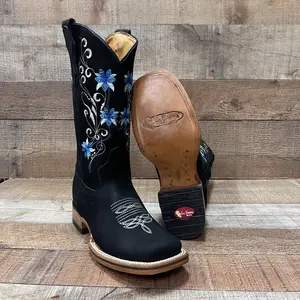 Women's Genuine Leather Cowgirl Boots Blue Flowers Est.805 Oleobuck