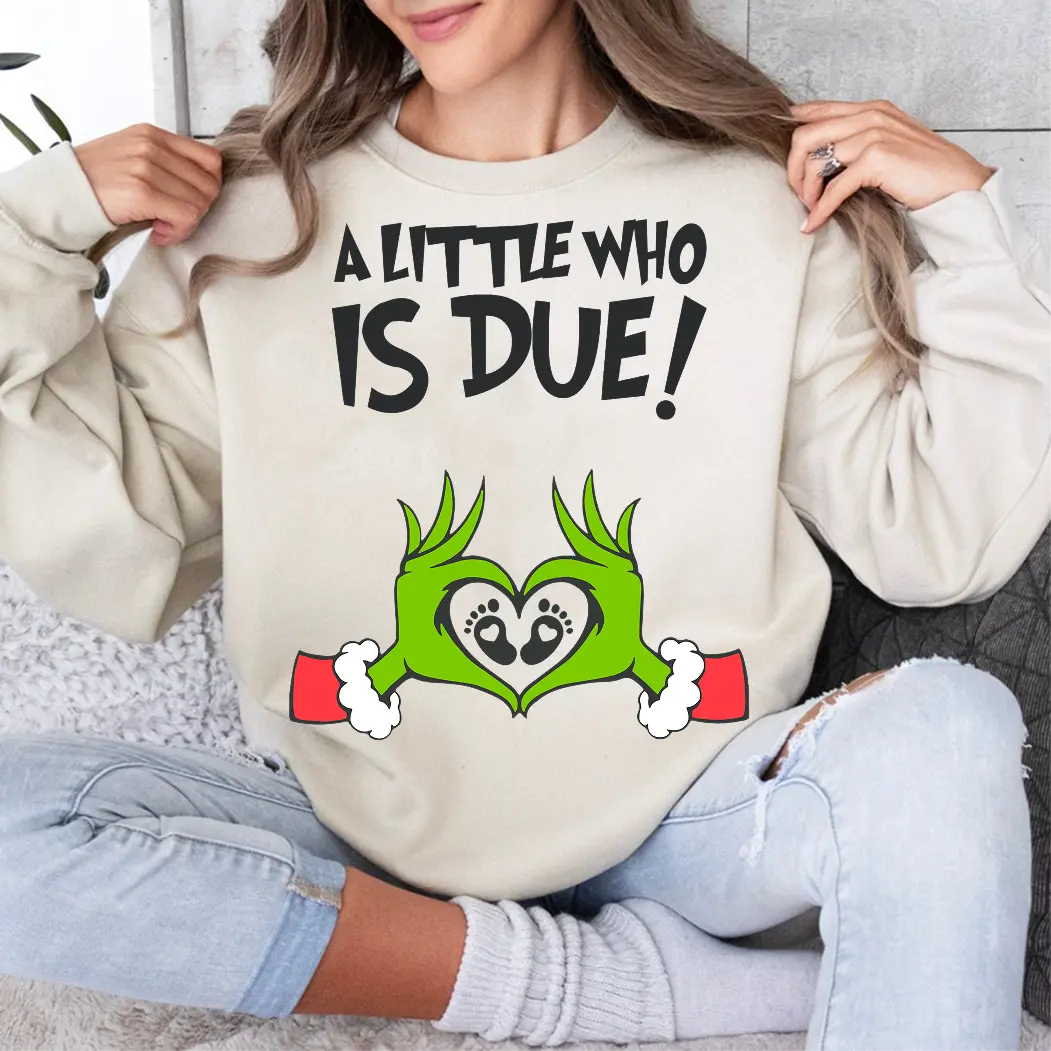 Maternity Sweater for Christmas and Baby Shower - Pregnancy Announcement Crewneck Sweatshirt - Fabric, Cotton