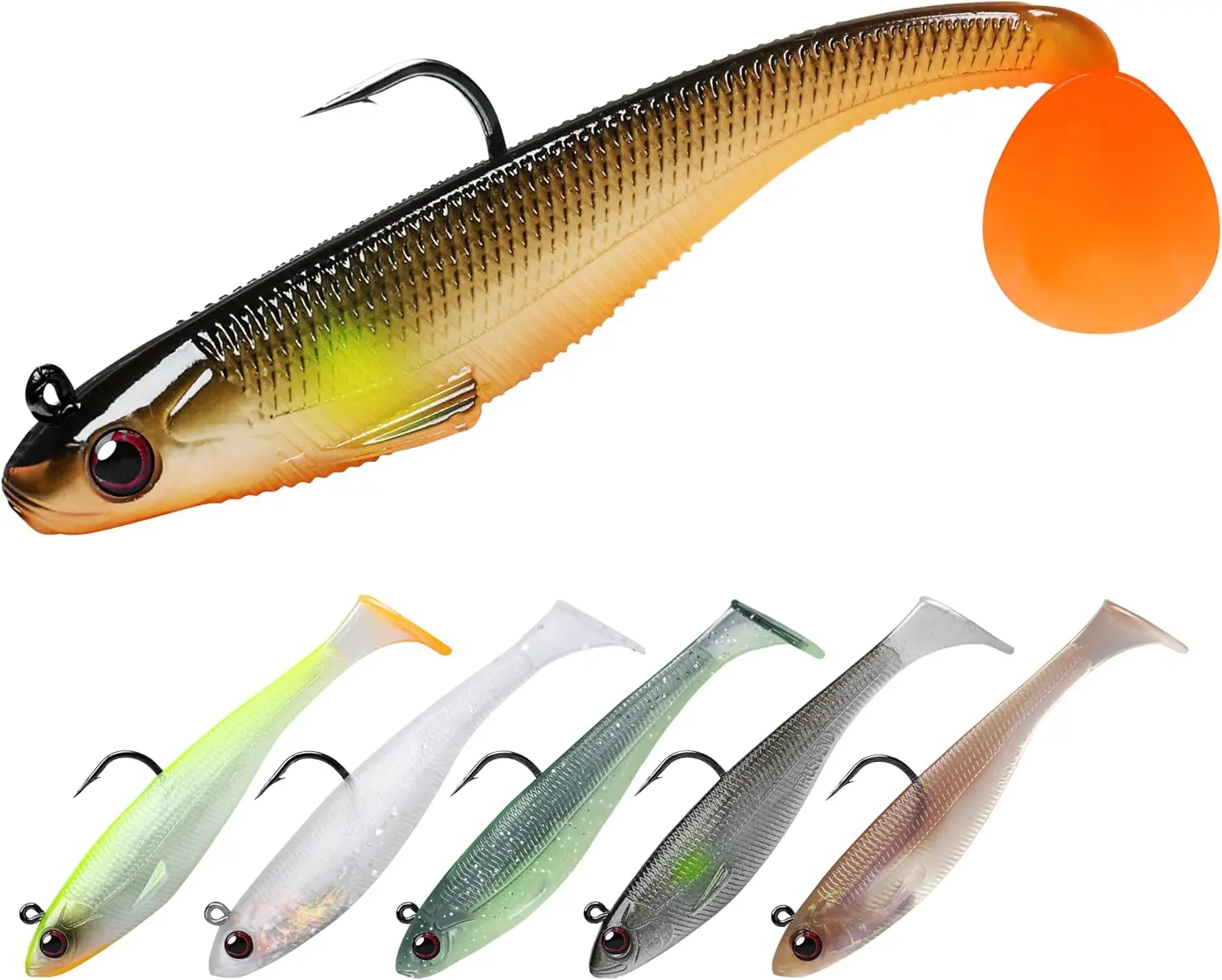 Easy Catch Soft Fishing Lures with BKK Hooks - Trembly Sinking and Vibrating Swim for More Bites, Pre-Rigged Swimbaits for Bass, Trout, Crappie, Walleye, Freshwater Saltwater Fishing