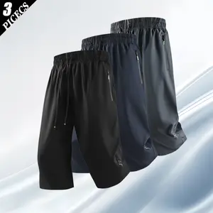 3PACK Men's Plain Athletic Mid-Length Waist Low Multi-Sport Machine-Washable Capri Pants - Regular Fit, Solid Color, Drawstring Waist Breathable Wide Leg, Suitable for Everyday Outdoor Wear, Black, Waist Men's Pants, Mid-Length Men chinos summer outfit