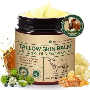 Frankincense & Castor Oil Beef Tallow Grass Fed & Finished Organic Moisturizer for Skin Hydrating & Nourishing for Cracked, Dry Skin Age Defying
