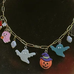 Witchy Pumpkin Halloween Charmed Necklace for Women Custom Charm Jewelry Paperclip Gold Necklace Design Fashion Lobster Clasp Cute Trendy Shine Metal Coating