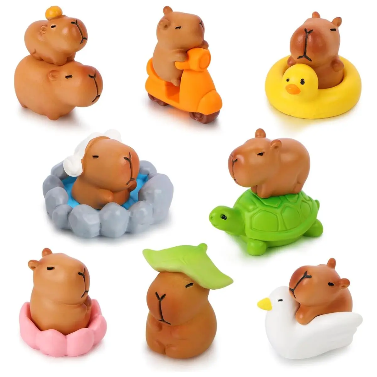13PCS Mini Capybara Figurine Set – Cute Resin Animals for Car Dashboard, Fairy Garden & Decor