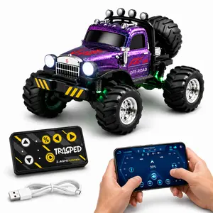App-Controlled 2-In-One 1:64 4WD RC Monster Truck - Mini Off-Road Remote Control Car with LED Headlights & Neon Underglow, All-Terrain Toy for Kids & Adults (8+), Durable Indoor/Outdoor Vehicle, Perfect Gift for Boys & Girls