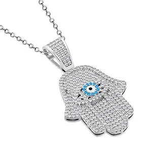 925 Sterling Silver Evil Eye Protection Hamsa Pendant Necklace Cubic Zirconia