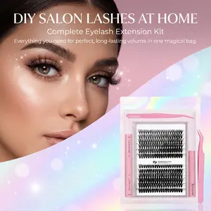 Eyelash Extensions 9-17mm DIY Lash Extension Kit Lash Bond and Seal Waterproof, Lash Applicator, Thick False