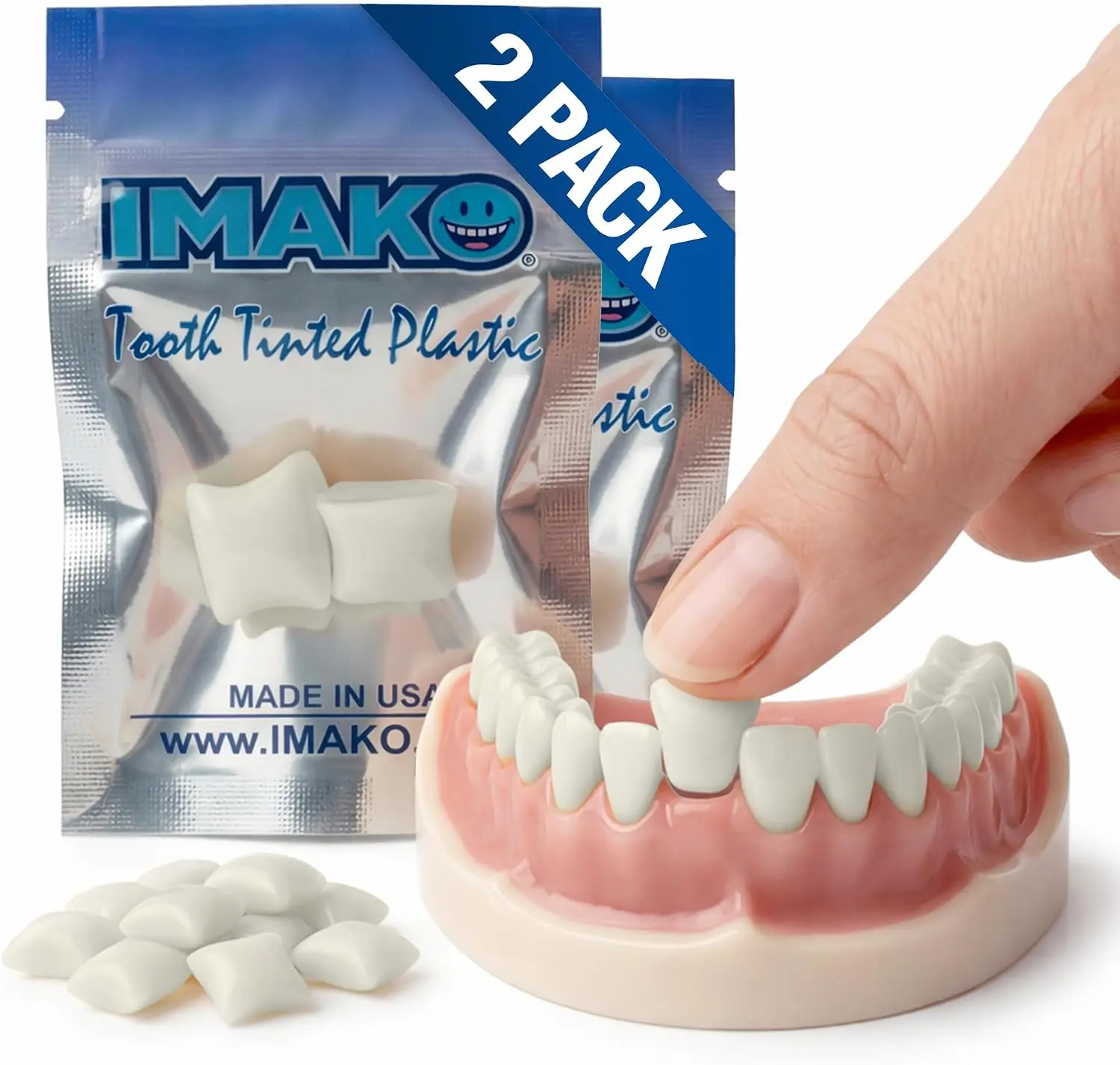 Tooth Tinted Plastic – Moldable Temporary Fake Tooth for Missing Teeth, Chips & Gaps - Natural Color - Made in USA - 2 Pack