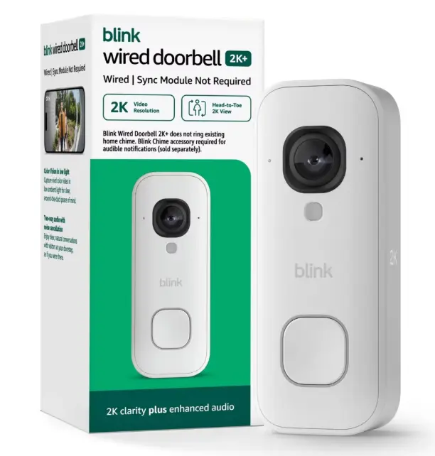 Blink Wired Doorbell 2K+ (White). Head to Toe 2K video doorbell, Continuous hardwired power