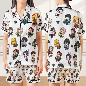 Demon Slayer Pajama Set, Kimetsu No Yaiba Anime Pjm, Tanjiro Demon Slayer Satin Pajama, Anime Sleep Wear
