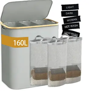 Collapsible Double-Layer Laundry Basket, 160L Large Waterproof Hamper With Foam Protected Handles, Black Storage Bin For Laundry Room And Dorm