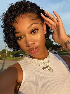 13x1 Short Curly Lace Wig, Pixie Wigs for Women, Kinky Curly Wigs, Human Hair 150% Density, Pixie Cut Lace Front Wigs, Short Curly Wigs