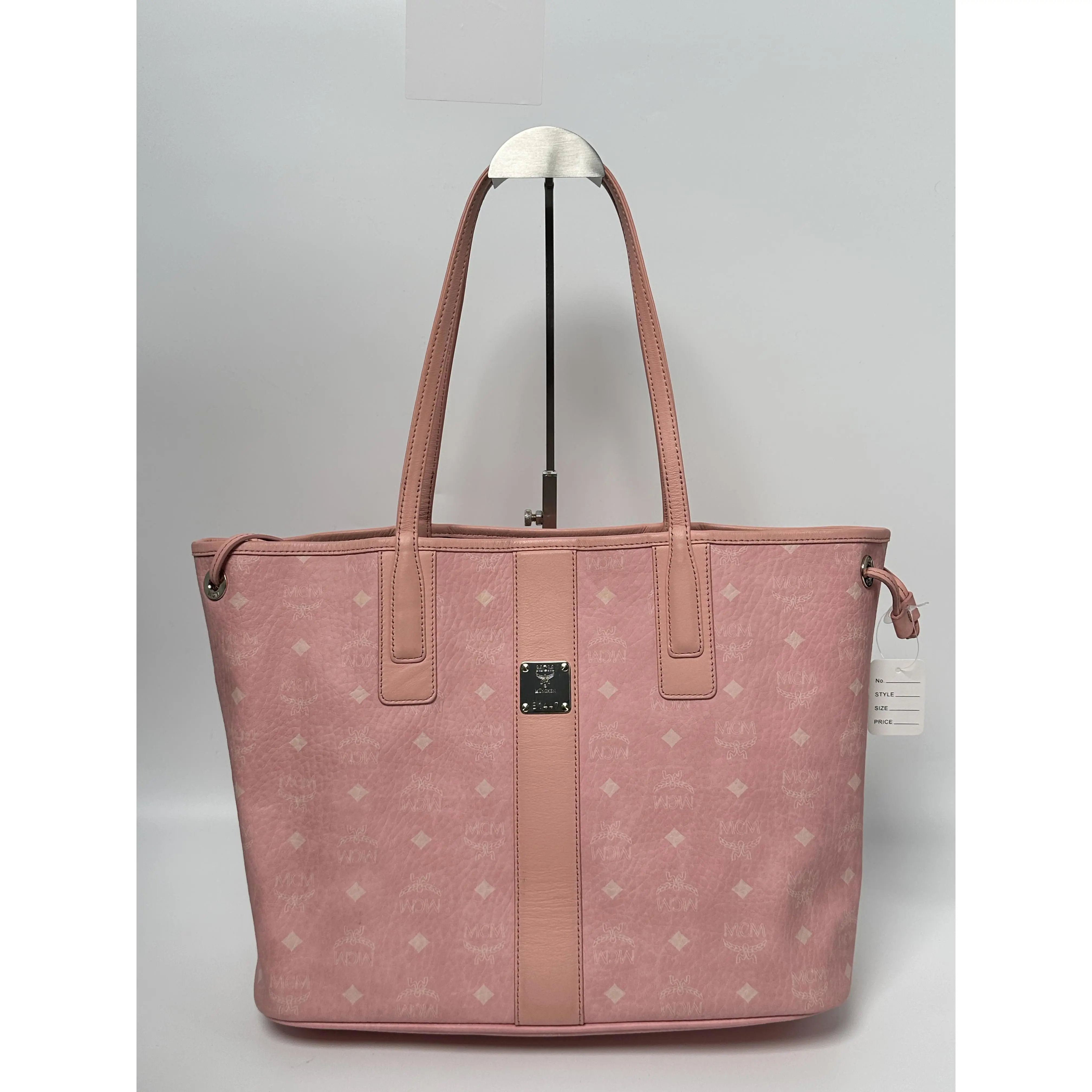 Pre-owned MCM LEATHER Tote Bags Pink Visetos Shopper Tote Bag JD761MCM