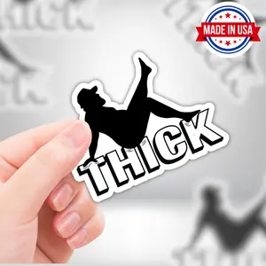 Funny “THICK” Fat Man Sticker – Blue Collar Humor Decal for Hard Hat, Toolbox, Truck, Laptop | Gift for Construction Workers & Men