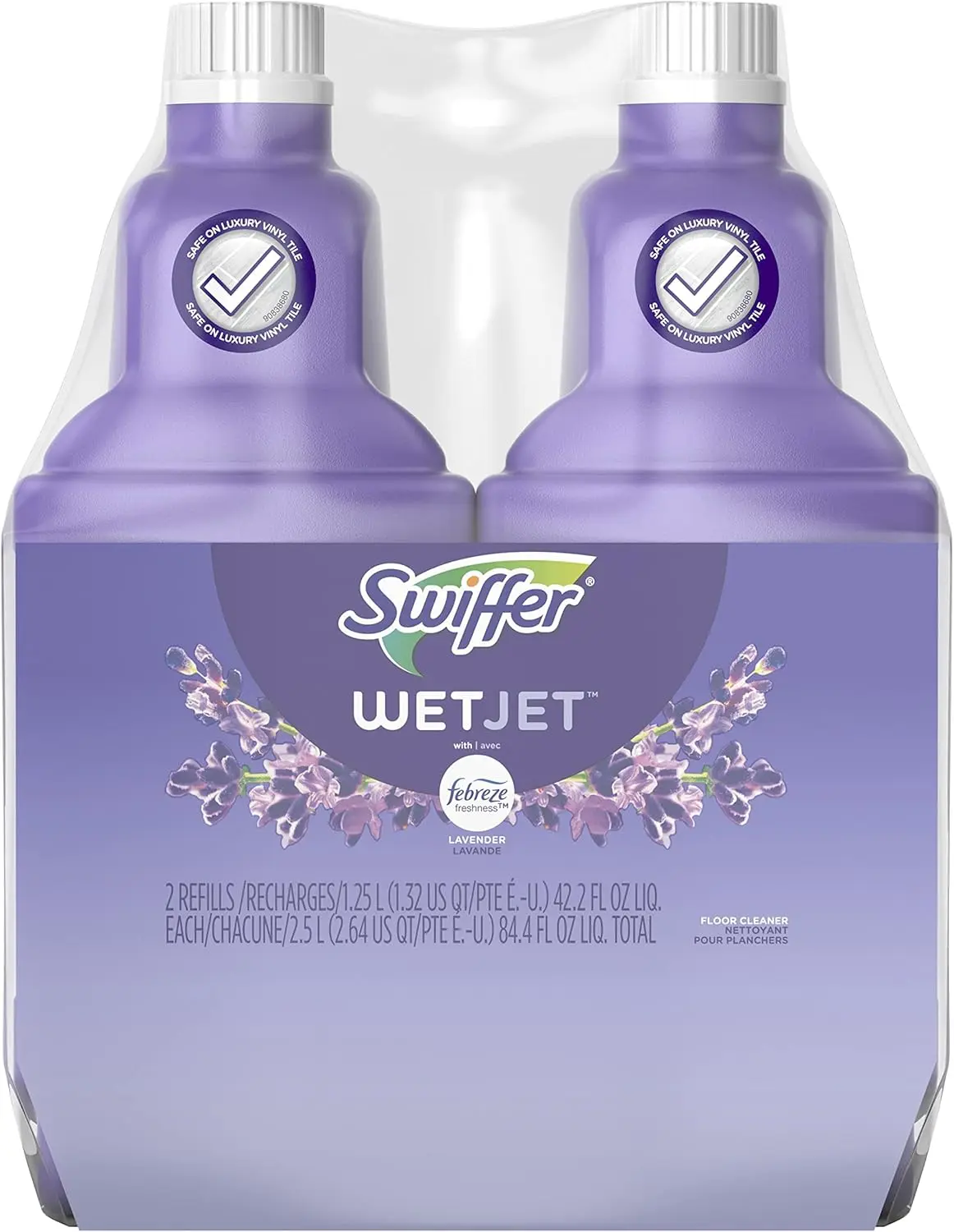 Swiffer WetJet Febreze Lavender Scent Multi-Purpose Floor Cleaner Refill - Hardwood Floor Safe, 1.25L/42.2oz, Pack of 2 All-Purpose Multi-Enzyme