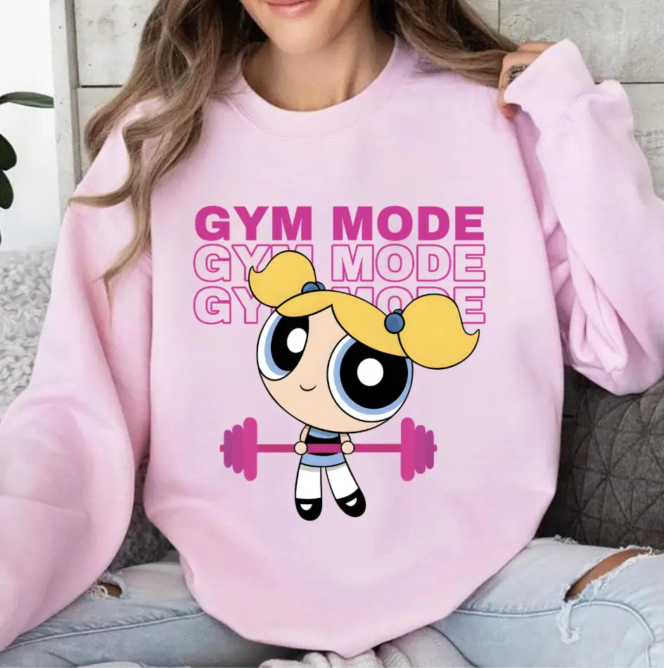 Gym Mode Powerpuff Sweatshirt, Powerpuff Gym Shirt, Powerpuff Gift for Women, Cute Gift For Her/him