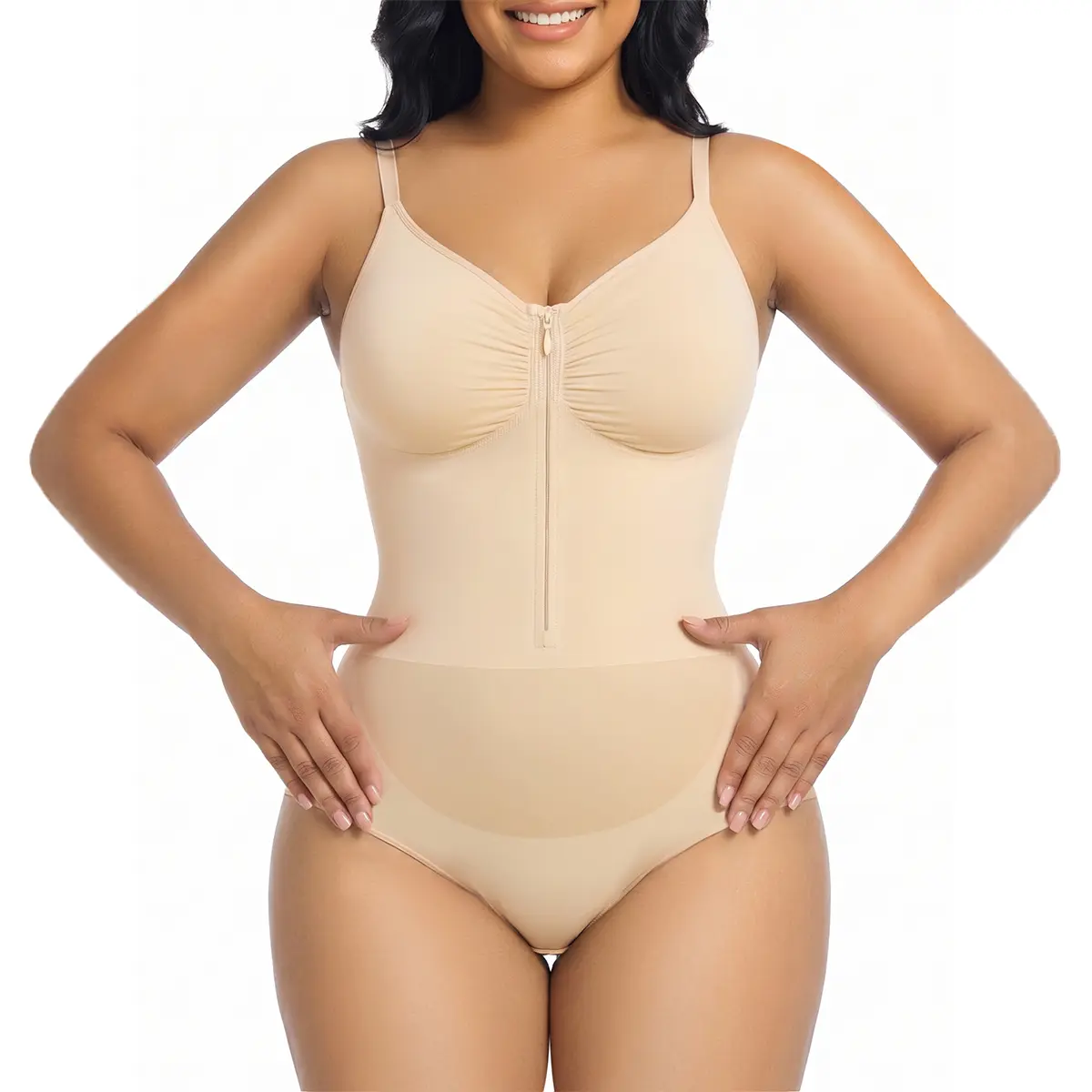 YIANNA #Livestream Women Fajas Shapewear Seamless Bodysuit Brief-Style Double-Layer Tummy Control Zip-Up Body Shaper Waist Defining Silhouette