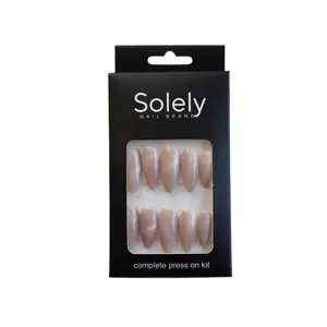 Solely Nail Brand Cat Ice Press on Nails Kit - 20 Tips, Glue Stick, Cuticle Pusher, Prep Pad - Reusable, Durable, 14-Day Wear