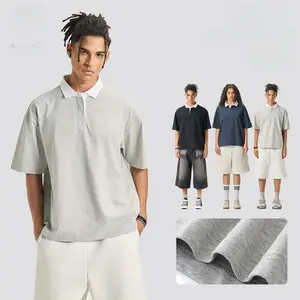 Oversize Contrast Collar Short Sleeve Polo Shirt for Men 240G Heavyweight Cooling Quick Dry UPF50 Sun Protection Anti-Odor Casual Streetwear Tee in Black Heather Grey Royal Blue - Oversized, Soft clothing Moisture-Wicking