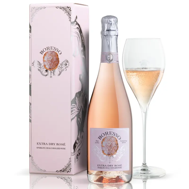 BORESSO Extra Dry Rosé  Non Alcoholic Wine From Italy, Sparkling Dealcoholized, 750ml (25.4 fl oz) Bottle with Gift Box