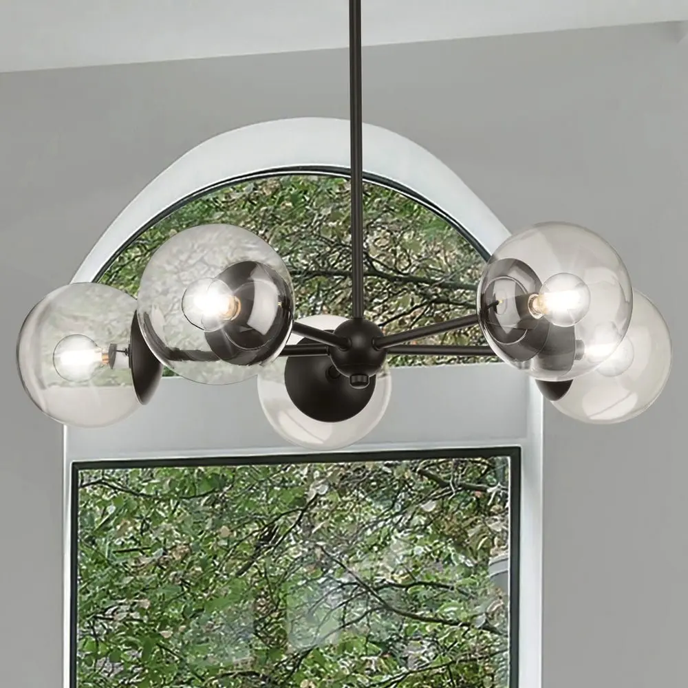 UHP4449 Minimalist Indoor Chandelier, 5-7/8''H x 28"W x 28''D, Matte Black Finish, Canton Collection