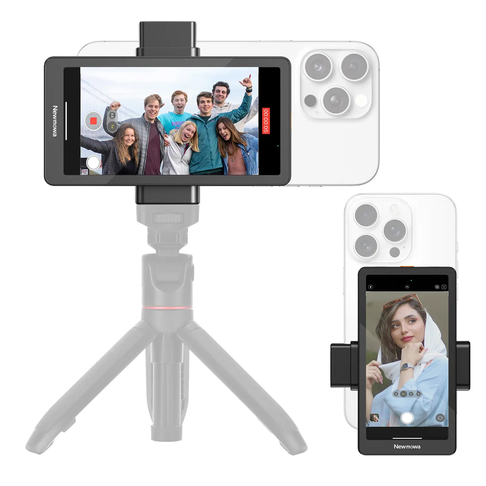 Newmowa Vlog Selfie Monitor Screen Only for iPhone - 1080P Wireless Recording, Back Camera Monitor, Magnetic Phone Holder Large Size Live Screen Sharing Smartphone Vlogging Kit Ideal for TikTok Live Streams (Support 4K 30fps Wired Recording)