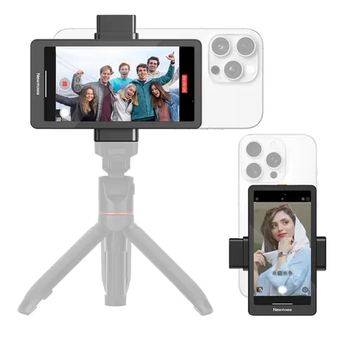 Newmowa Vlog Selfie Monitor Screen for iPhone Series - 1080P Wireless Recording, 4K 30fps Wired Support, Back Camera Monitor, Large Magnetic Cellphone Holder, Clip-On Mobile Accessory Kit for Content Creators