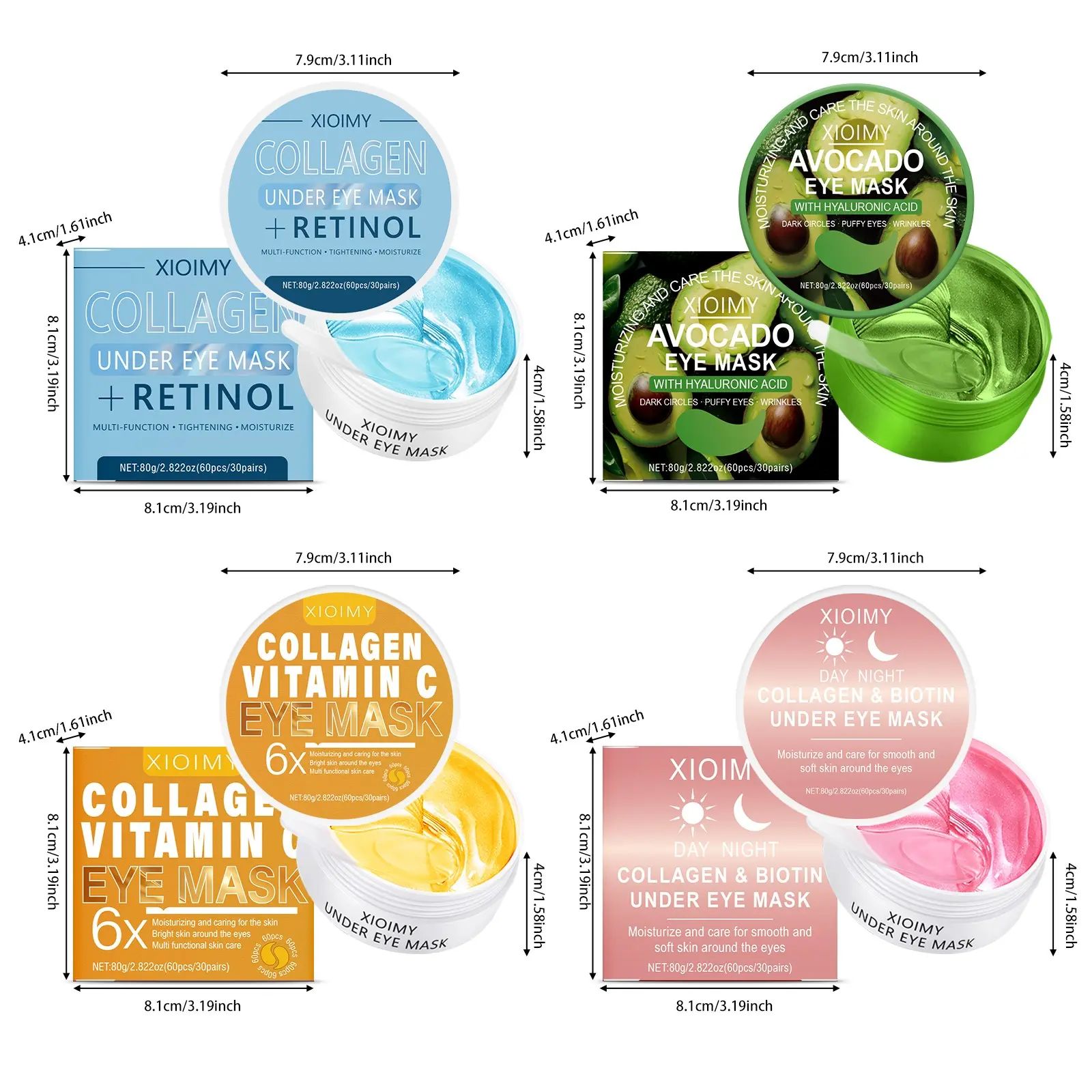 240pcs Collagen Eye Mask Retinol Avocado Turmeric Vitamin C Biotin Eye Care Set, Moisturizing Firming Brightening, Multi-Functional Eyelash Growth Kit
