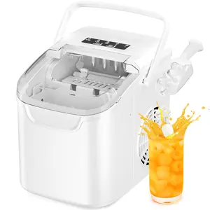 Countertop Ice Maker Portable Ice Machine with Handle, 26Lbs/24H, Self-Cleaning Ice Makers, 9 Ice Cubes/6 Mins for Home Kitchen Bar Party, White.