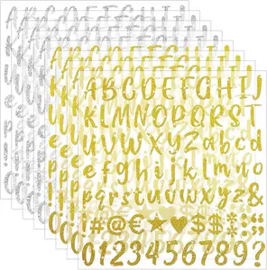 648 PCS Self-Adhesive Glitter Gold Silver Letter Number Stickers for Graduation Cap Scrapbooking Water Bottles Cups