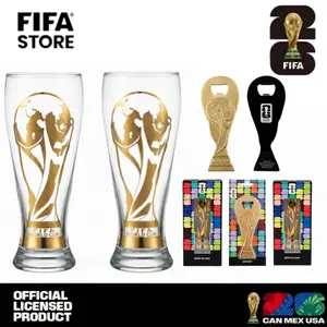 [FIFA World Cup 2026] Glass Set, Crafted from Premium Glass – Gold-rimmed Trophy Design – Ideal for Gifting, Home Use, and as Barware. Bottles Mug Reusable