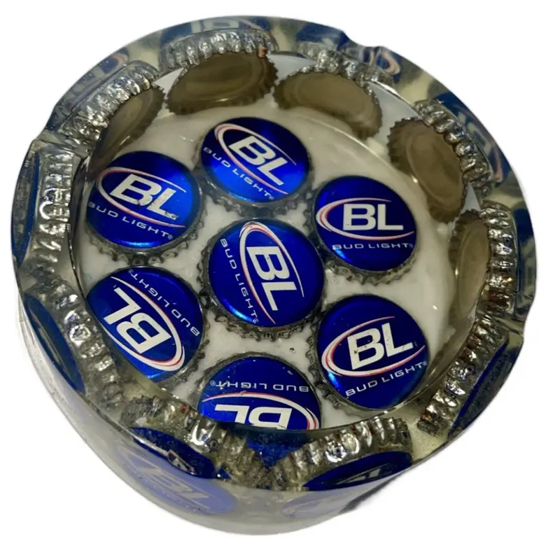 BudLight Handmade Ashtray With Vintage Beer Caps BudLight Handmade Ashtray With Vintage Beer Caps