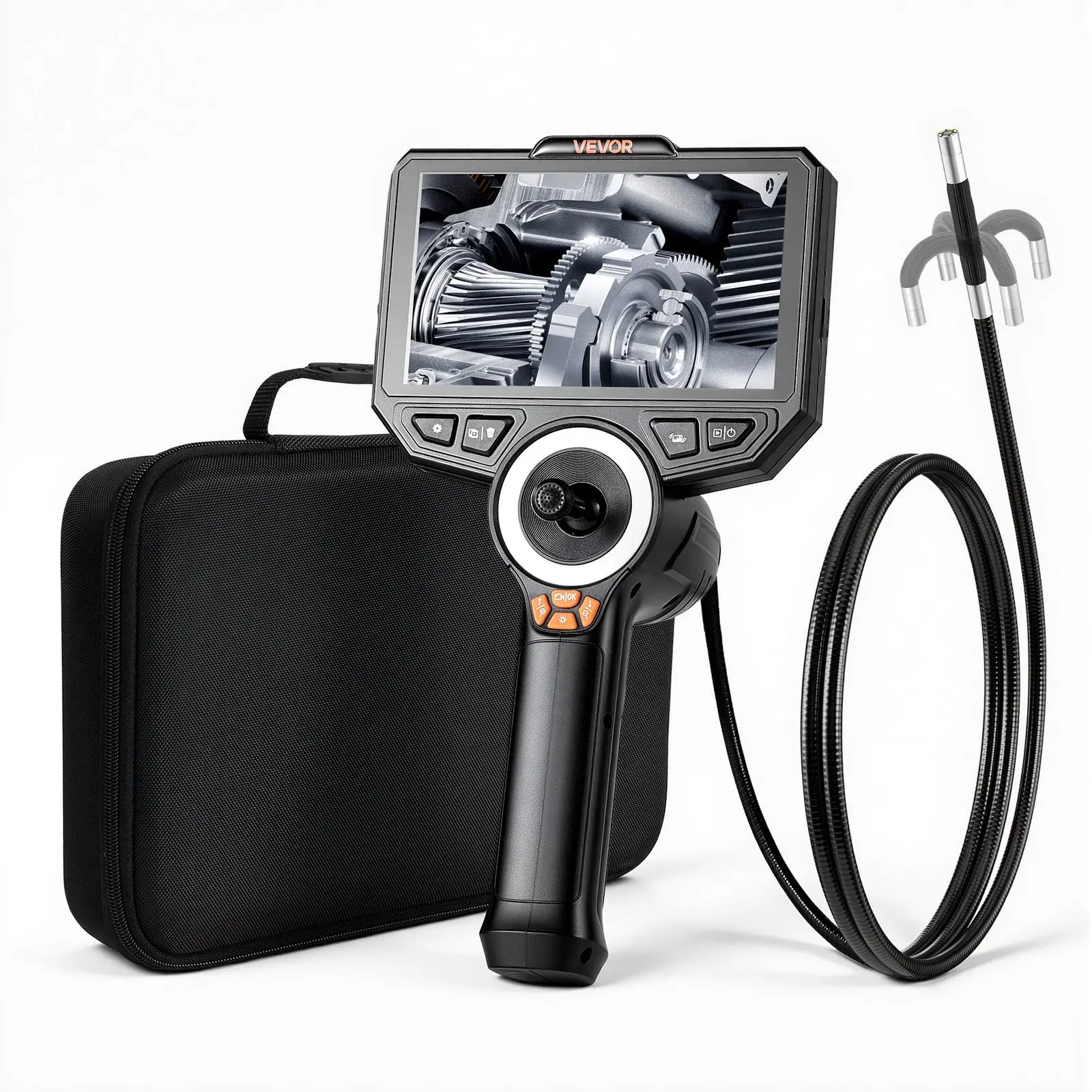 【Summerfinds】VEVOR 4-Way 360° Articulation-4.9 ft Borescope, 0.24 in Slender Tip True 1080P HD Lens Camera with 180° Rotation, 6 Adjustable LEDs, 6 in HD IPS Screen, 7000mAh Battery, IP67 Waterproof for Automotive/Drain Inspections, SD Card Included
