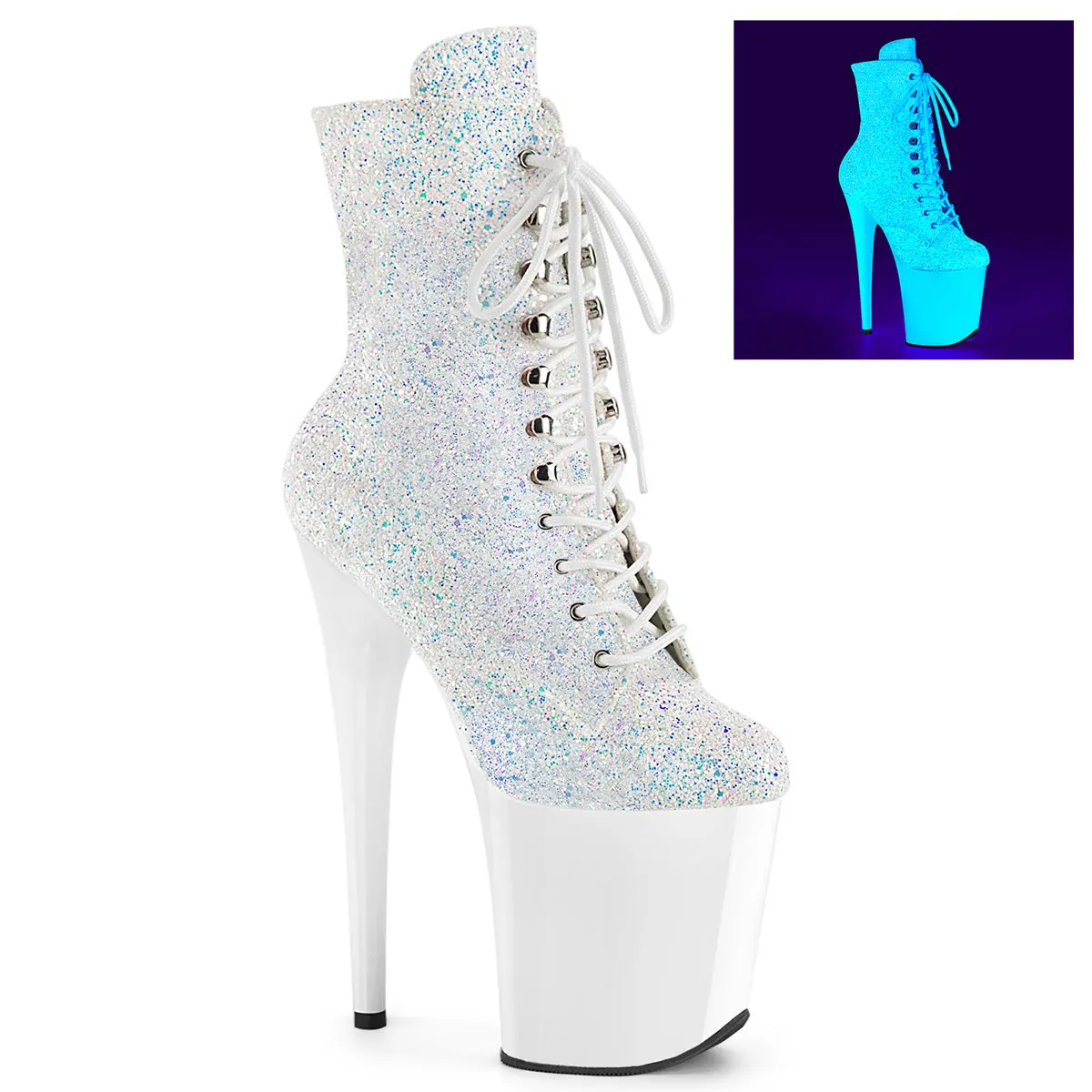 Women's Neon Glitter Platform Ankle Lace-Up Footwear - 8 in Rhinestone High Heel Boots for Pole Dance, Stage Wear
