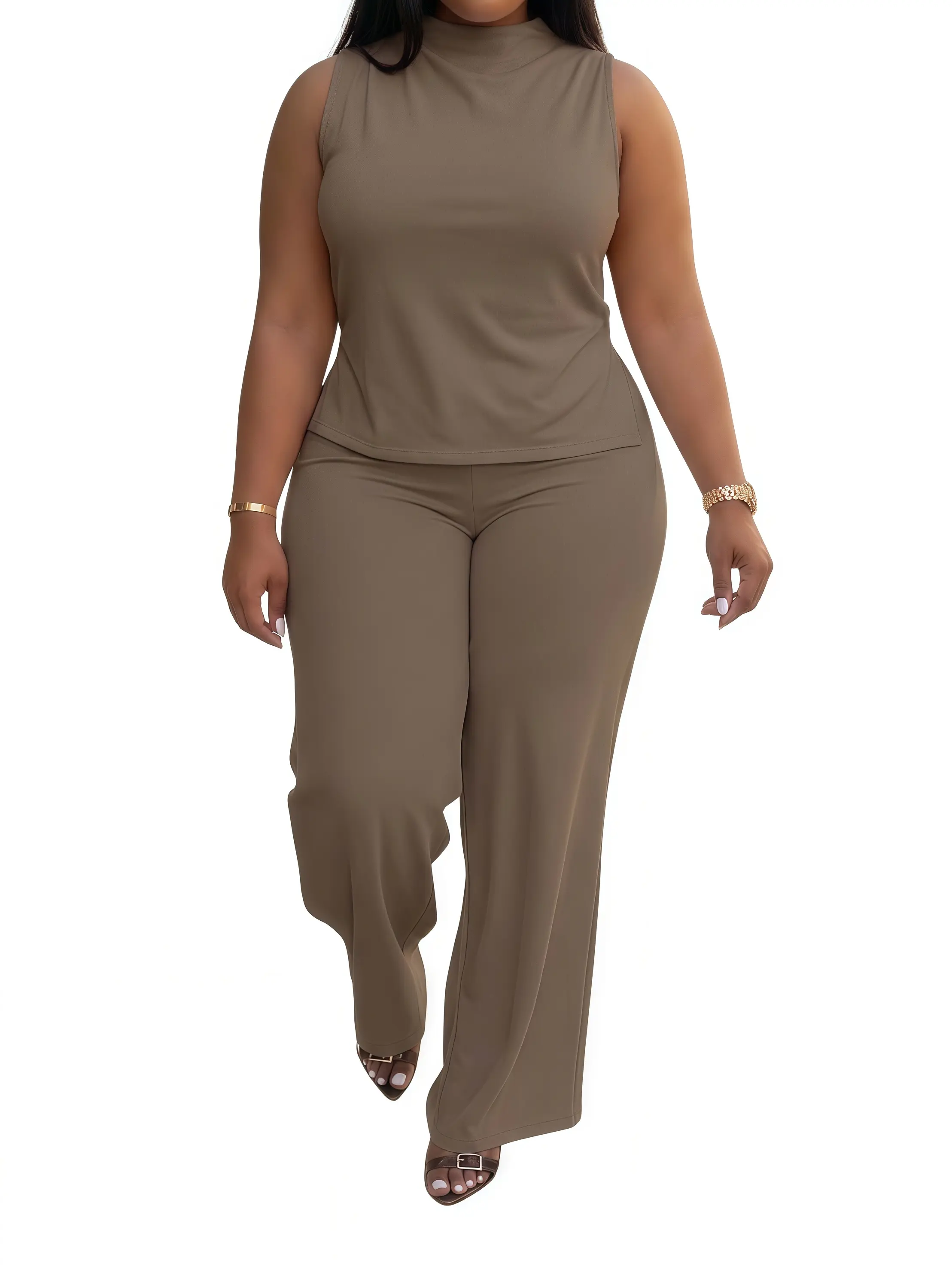 Women's Plus Size 2-Piece Matching Sportswear Set - Sleeveless Solid Summer Loungewear, Casual Athletic Outfit, Ideal Gift Option