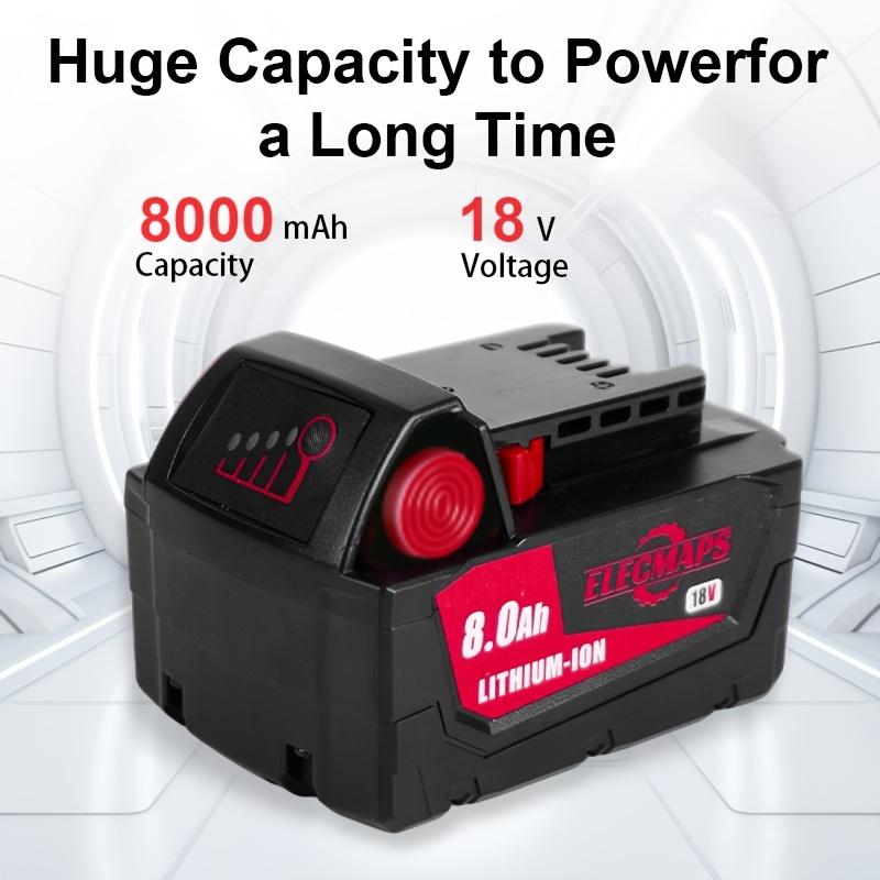 A battery and charger set—an 18V 8.0Ah Lithium-ion battery and charger kit—serving as a replacement battery for cordless power tools.