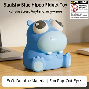Cute Hippo Pop-Eye Fidget Toy, Soft Squishy Stress Relief Toy, Squeeze Sensory Toy for Kids & Adults, Anxiety Relief, Model 9102-8