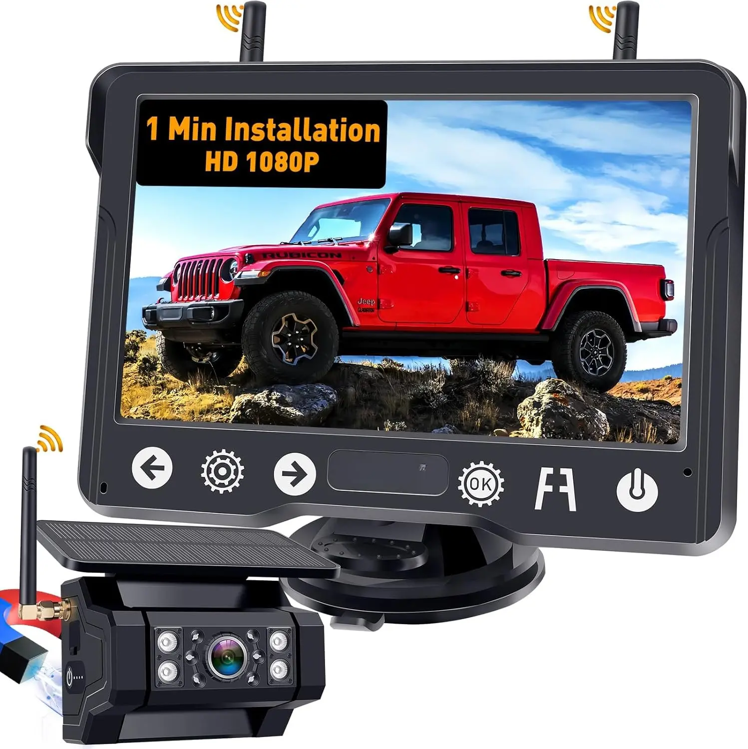 Backup Camera  for : 1 Minute Easy Install HD 1080P Rear View Camera Solar - Portable Rechargeable 5 Inch  System for   SUV RV Trailer Camper Y02